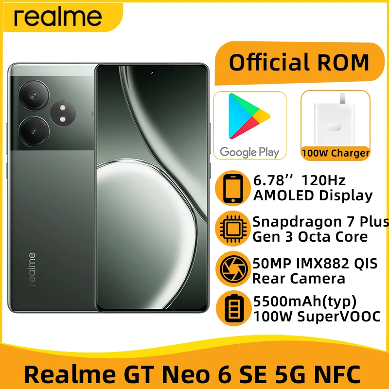  realme GT Neo 6 SE 5G Snapdargon 7 Plus Gen 3 Octa Core Smartphone 6.78''120Hz AMOLED Display 50MP IMX882 QISCamera 5500mAh 100W 