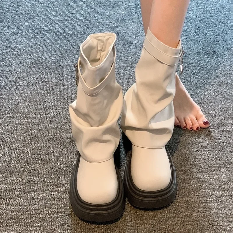 

Дизайнерская обувь для женщин, новинка 2023, уличные модные женские сапоги, удобные сапоги на толстой подошве, женские сапоги
