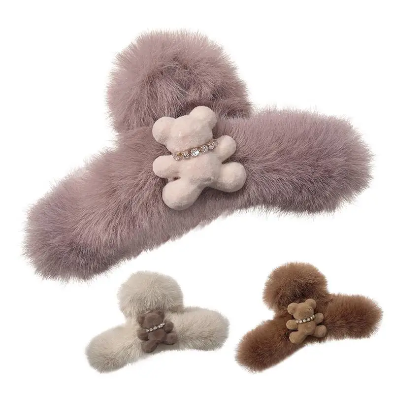

Cute Plush Bear Hair Catcher Large Hair Claw Clip Hair Barrette Hair Styling Accessories Birthday Gift For Women Friends Girls