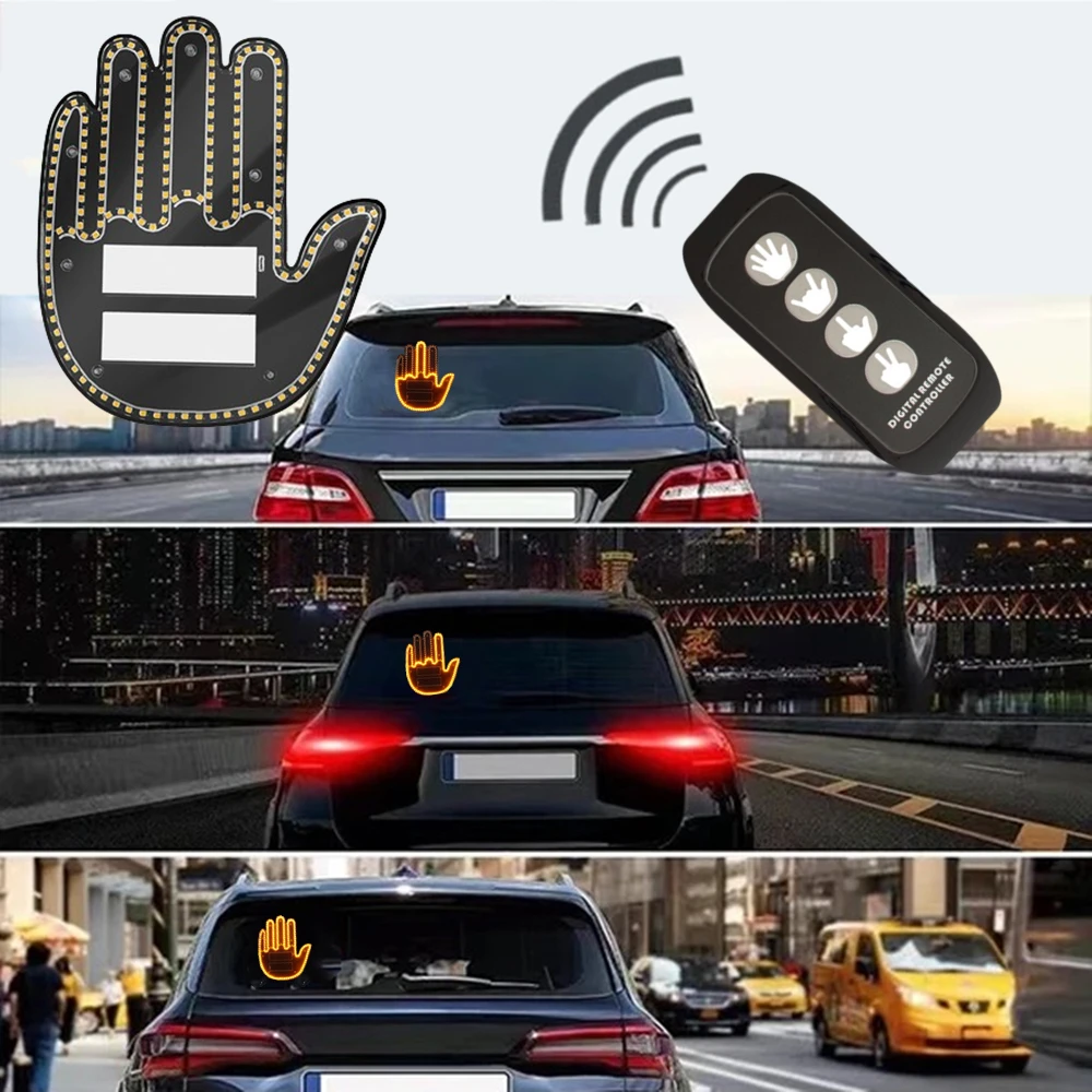 Gesture LED Funny Car Finger Light with Remote Gesture LED Funny Back  Window Sign Car Middle Finger Car Light
