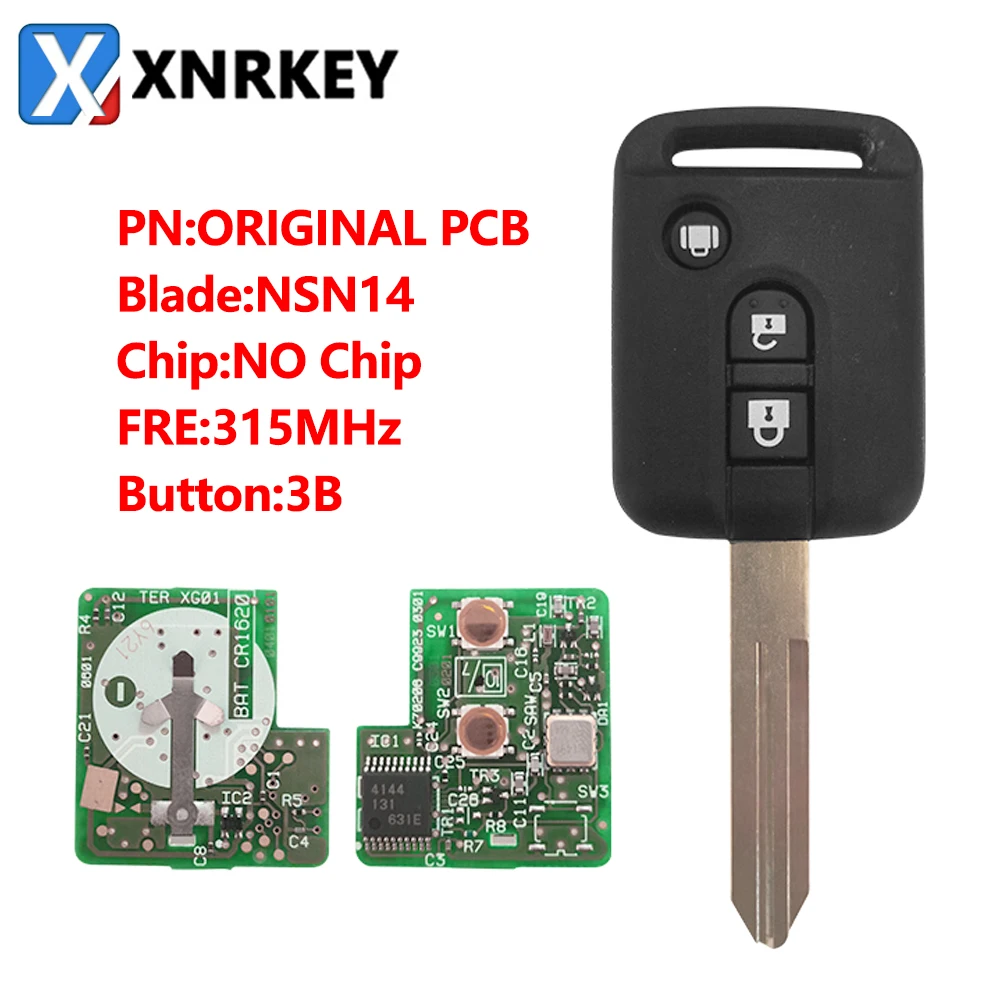 XNRKEY 3 Button Car Remote Key 315Mhz Without Chip NSN14 Blade for Nissan Micra Navara Almera Qashqai Patrol X-trail Car Key