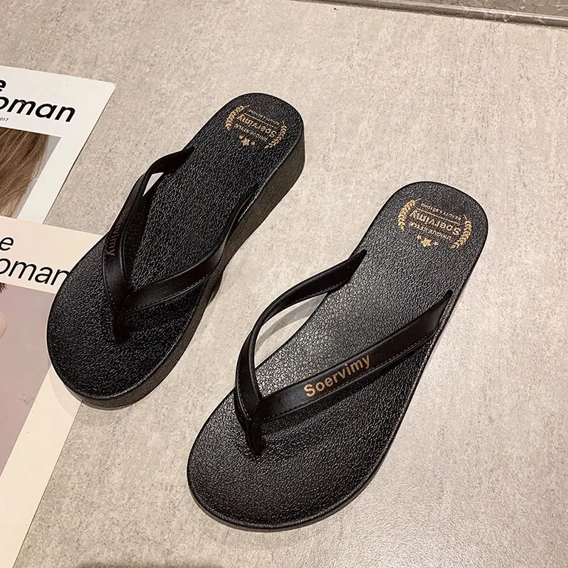 Summer Flip-flops for Women New Soft Thick-soled Anti-slip Beach and Seaside Slope Heel Shoes  for Women Comfortable Slipper