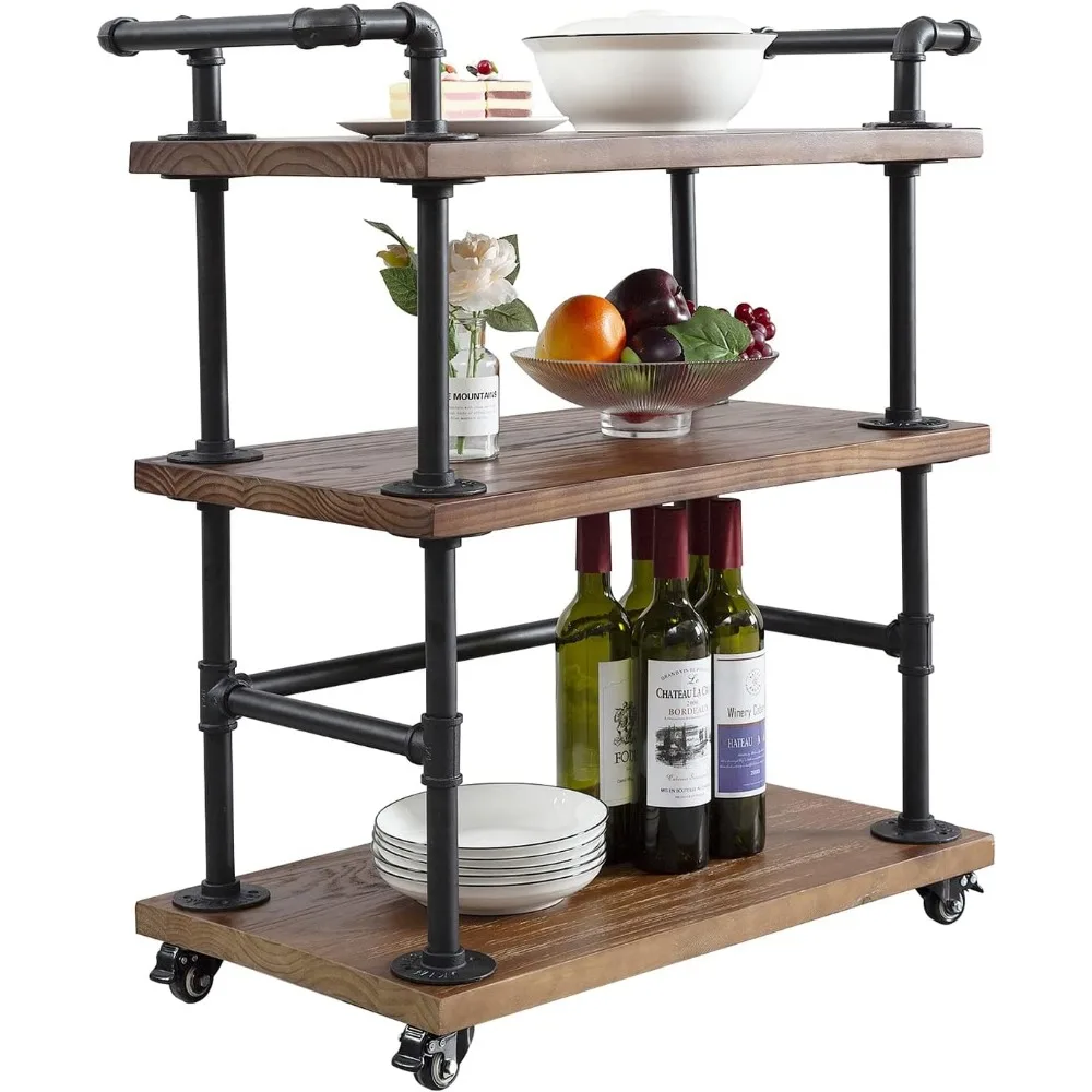 Industrial Bar Carts/Serving Carts/Kitchen Carts/Wine Rack Carts on Wheels with Storage-Industrial Rolling Carts