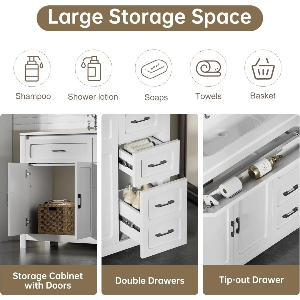 36 Inch White Modern Bathroom Sink with Sink, Storage Cabinet with 3 Drawers, Independent Bathroom Sink 4