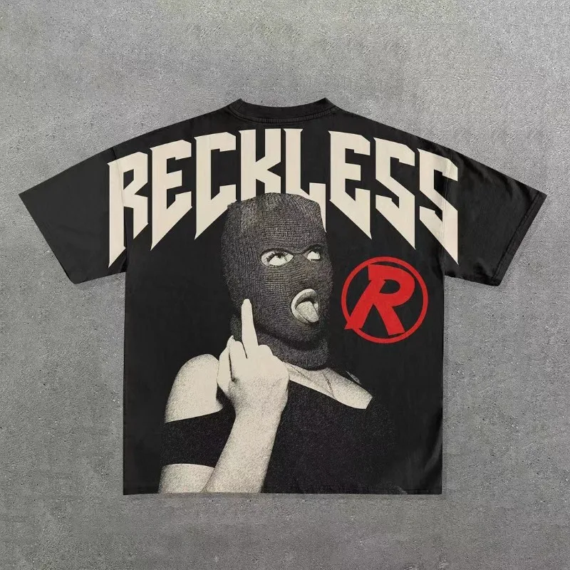 thumbnail image 1 of Camiseta de algodón estilo urbano Y2K con estampado gráfico retro de letras de hip hop, camiseta de gran tamaño para hombre y mujer, camisetas de manga corta con cuello redondo, 1 of 1