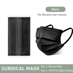Bulk Pack of Colorful Individually Wrapped Fashion Disposable Face Masks with 3 - Ply Protection - 100 Pcs (Black)