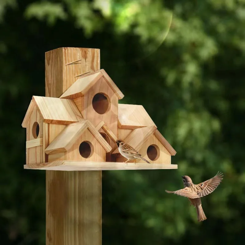 Best Seller! Hummingbird Wooden Birdhouse-Handcrafted Rustic Outdoor Nesting House with Feeder for Garden, Patio