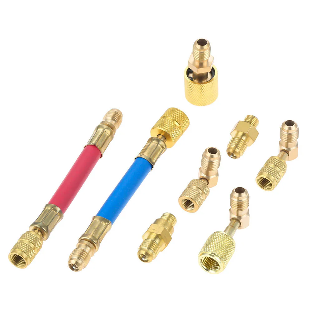 

8Pcs Universal Car AC Air Conditioner Adapter Hose Accessories R134A R12 Refrigeration Convertng Adapter Hose Set 8 Pcs