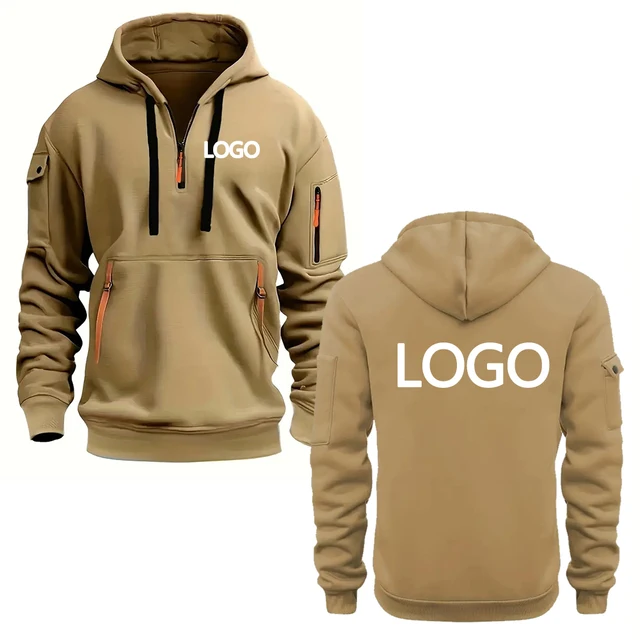 Custom printed hoodies for men and women, loose-fitting casual sportswear with zips, multi-pocket long-sleeve hooded jumpers 1