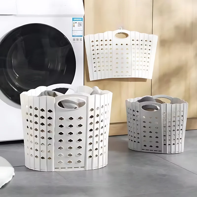 Folding Dirty Clothes Basket Plastic Hand-held Wall-mounted Clothes Storage Basket Multifunctional Portable Dirty