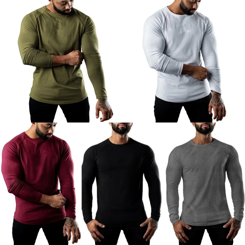 Mens T Shirts Casual Round Neck Long Sleeve Cotton Moisture Wicking Tees Tanks White Black Undershirts Loose Fit Tshirts for Men - 6