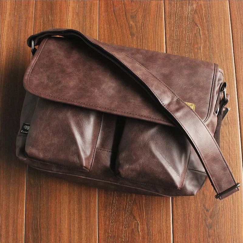 Designer Handbags Men's 14 Inch Laptop Bag Male PU Leather Messenger Bags Men Travel School Bags Leisure Shoulder Bags Free Ship