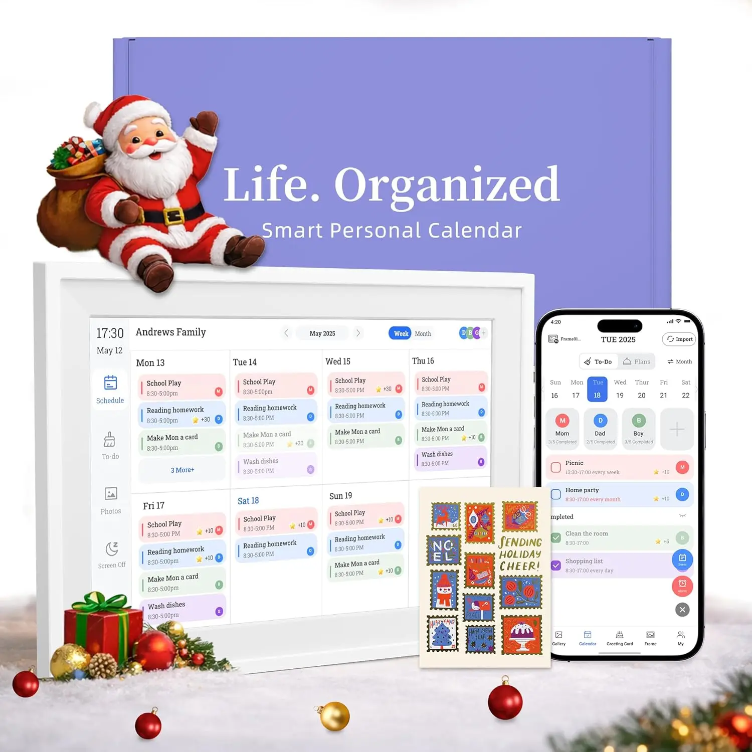 |Holiday Edition| 10.1’’ Smart Digital Calendar - Interactive Touch Screen, HD Display, Wall Mountable Family Organizer with Cho