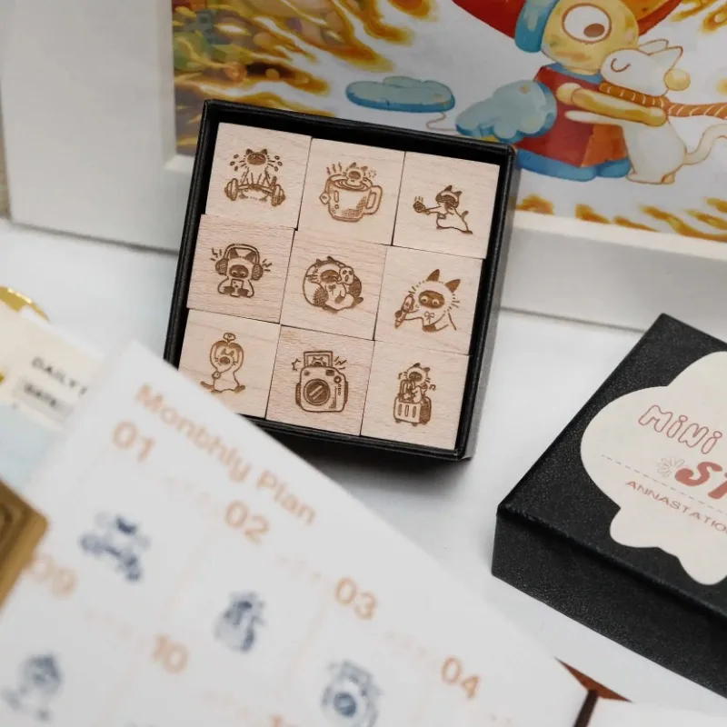 Mini Lovely Cat And Panda Happy Daiy Life Wooden Rubber Stamp Set DIY Scrapbooking Photo Album Card Making Wood Seal