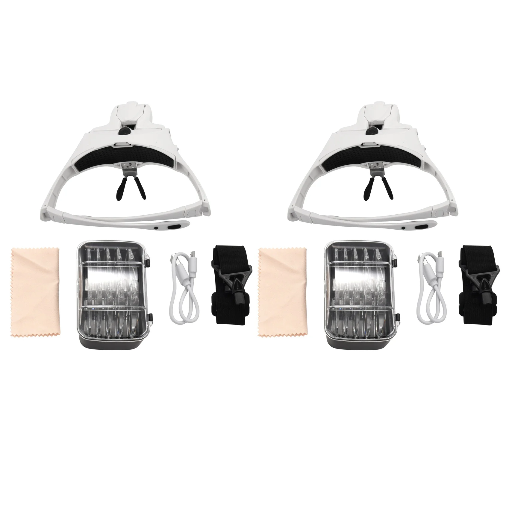 AEE1-2X 핸즈프리 헤드밴드 돋보기, USB 충전식 헤드 돋보기 (LED 조명 포함, 5개 렌즈, 1.0배, 1.5배, 2.0배, 2.5배, 3.5배 확대)