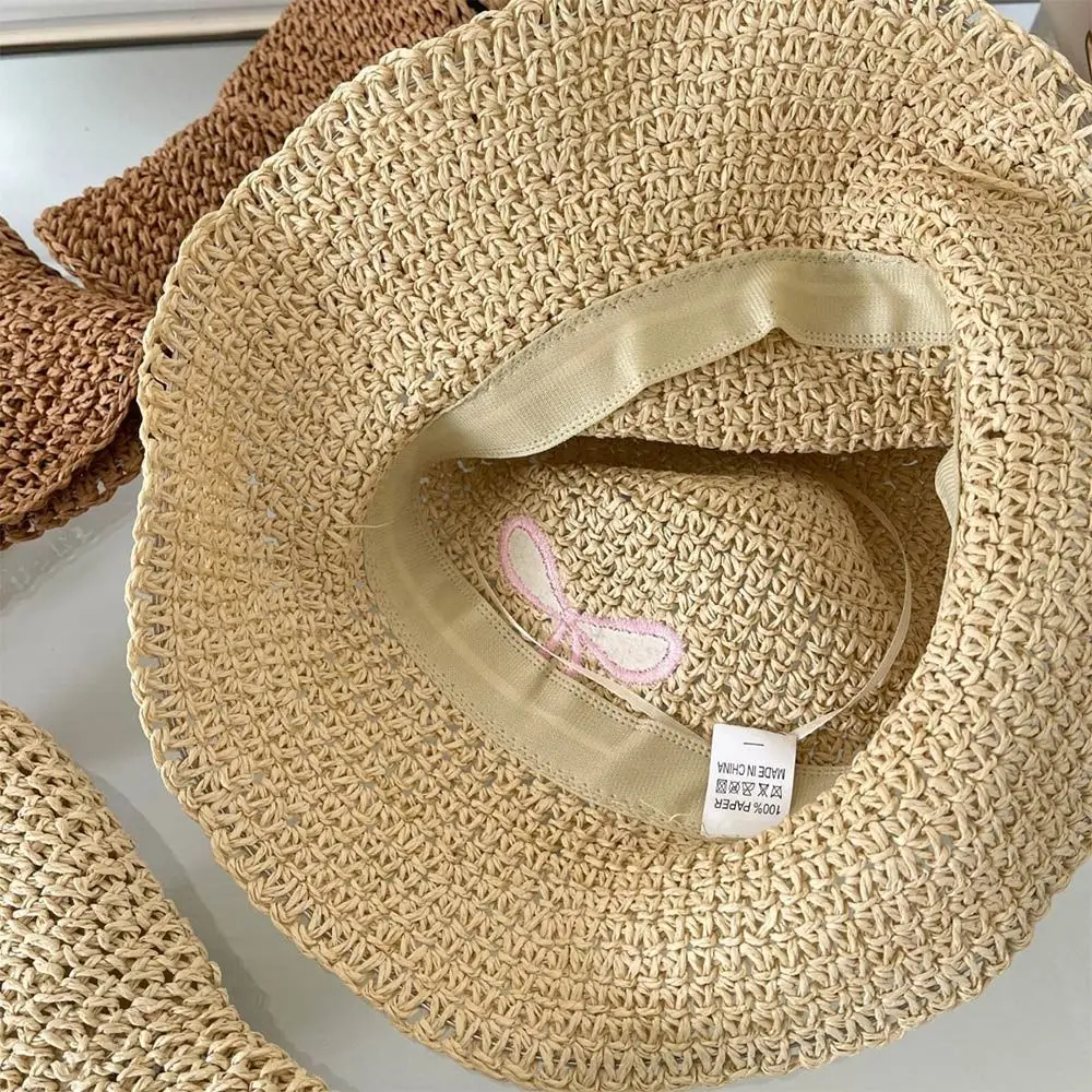 Spring Summer Bucket Hat New Quick Drying Sunscreen Staw Hats Breathable Solid Color Bow Strap Bucket Hats Outdoor Camping