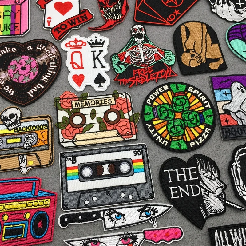 Punk gestickte Patches für Kleidung Horror Schädel Patch Eisen auf Patches auf Kleidung DIY Näh applikationen Abzeichen für Kleidung
