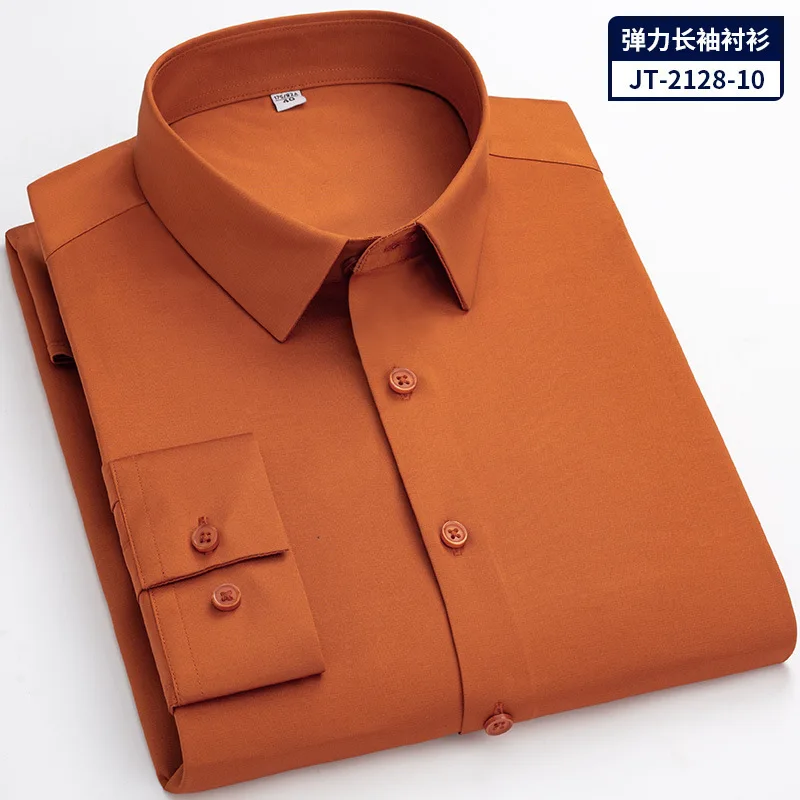 6XL Spring and Autumn formal business men's long sleeve shirt wear work clothes silky solid color social plus size