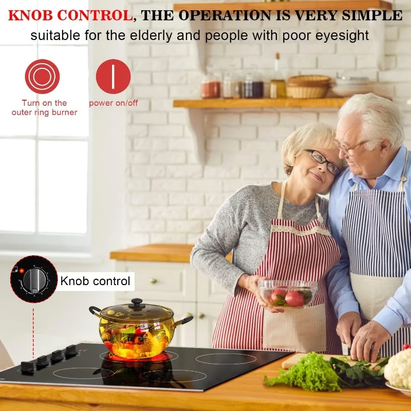 Karinear 30 Inch Electric Cooktop 4 Burners, Knob Control Built-in Ceramic Cooktop, 30" Radiant Electric Stove Top