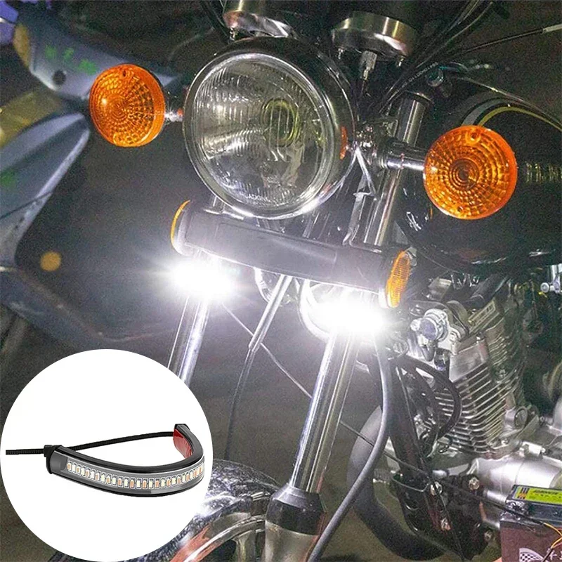 2PC Warm Light Motorcycle LED Fork Turn Signal Blinkers DRL Light Motorbike Universal Running Adjustable Waterproof Fit Day H0A3