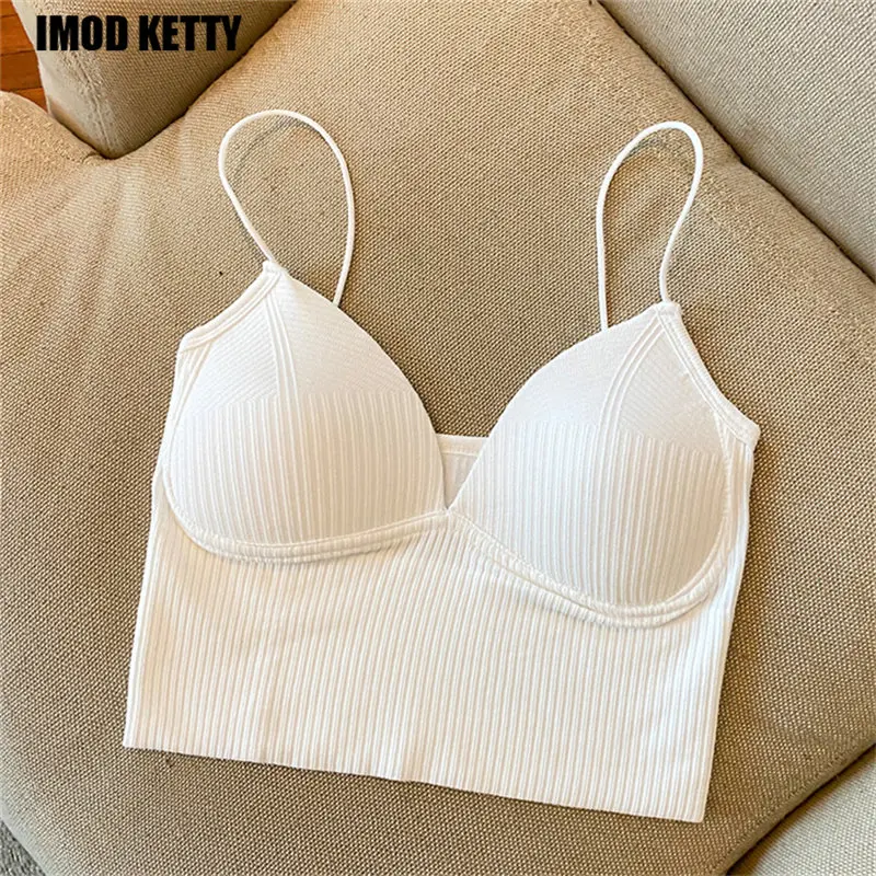

Sports Tank Top Wireless Underwear Padded Bra Bralette Vest Women Crop Tops Sexy Solid Color Camisole Ice Silk Tube Top Seamless