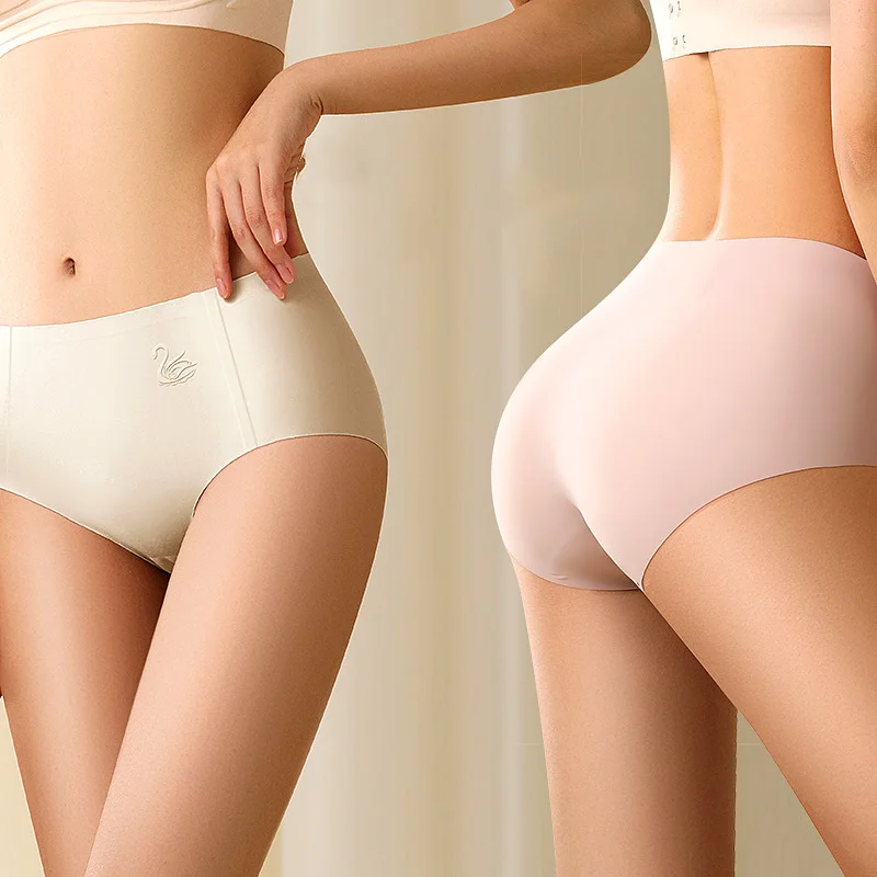 

Women Smooth Underpants Ice Silk Underwear Solid Color Intimates Lingerie Seamless Briefs Mid-Rise Panties Sexy Ultra-thin