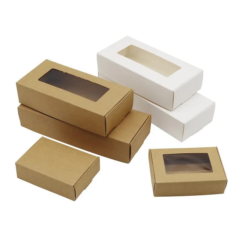 CHGCRAFT 30Pcs Boîte-Cadeau Blanche de 5x3 Pouces avec Fenêtre en PVC Transparent Boîte de Papier Kraft pour Bonbons Cookies et Autres Objets Artisanaux 