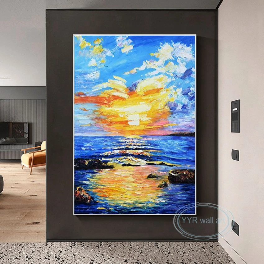 

Handmade Oil Painting Abstract Scenery Sunrise At Sea Interior Wall Decor Poster Canvas Art Hanging Picture Living Room Hallway