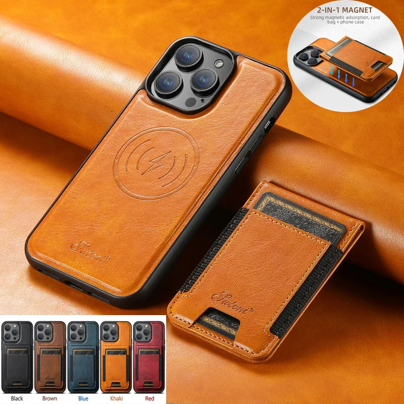 

Retro Solid Color Leather Phone Case For iPhone 15 Plus 14 13 12 Pro Max Removable 2 in 1 Back Magnetic Wallet Card Phone Cover