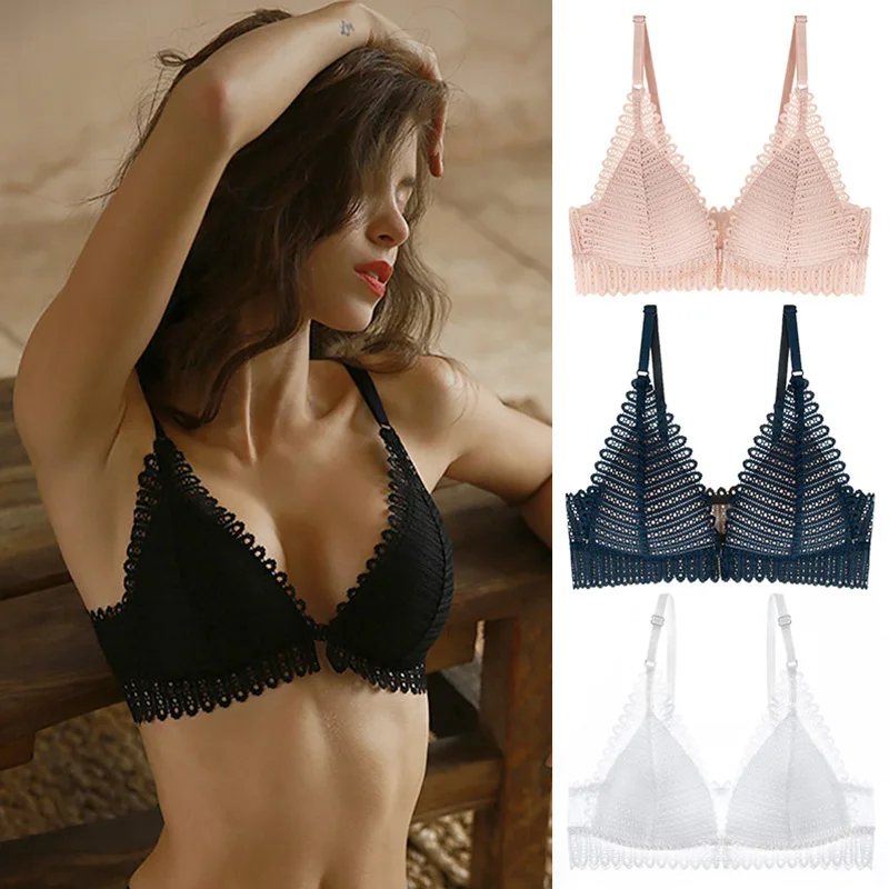 

Sexy Front Closure Bras for Women Triangle Cup Wireless Erotic Underwear Push up Intimates Bralette Ladies Backless Women's Tops