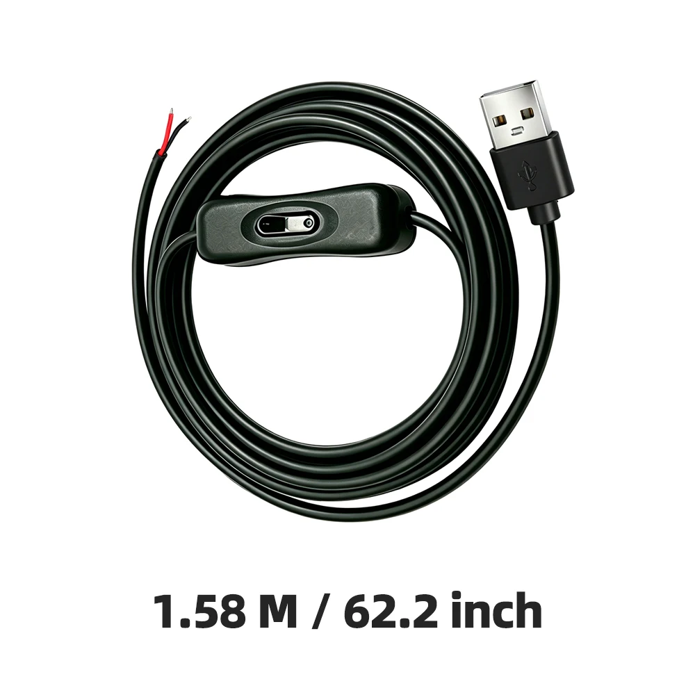 ON/OFF 스위치가 있는 1.58M USB 케이블, DIY LED 스트립 팬 전원 공급용 베어 와이어 엔드 2/4/6/8팩