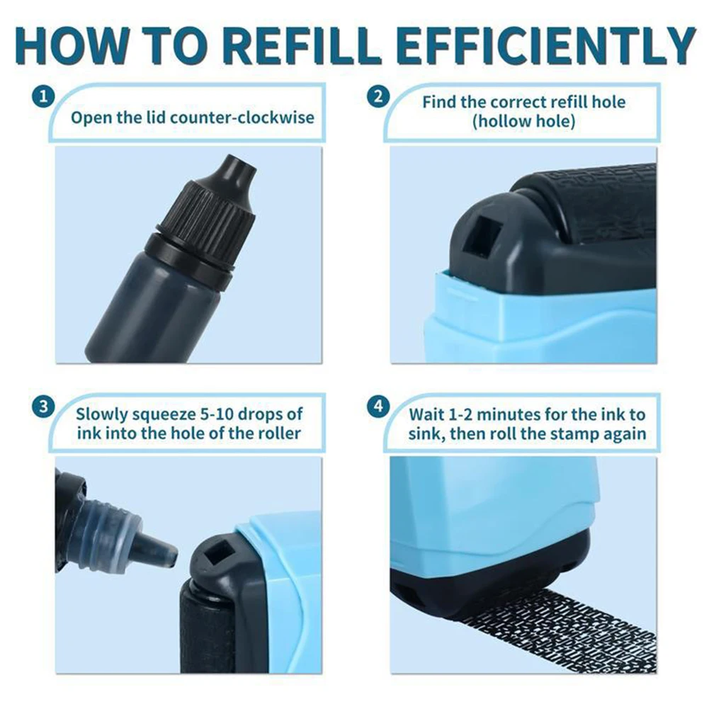 신분증 도용 방지 롤러 스탬프 재사용 가능 리필 가능 잉크 초광폭 커버 디자인 특급 배송 패키지 문서