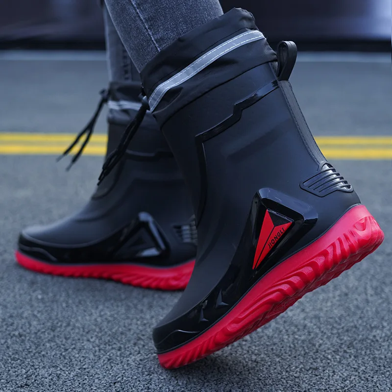Chaussures de pluie homme outdoor antidérapantes pêche galoches caoutchouc hiver doublure chaude