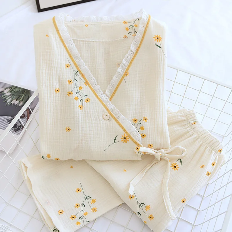 Camisón De Verano Mujer – Algodón Crepé – Escote Redondo – Manga Corta – Estampado Azul – Ligero Y Fresco
