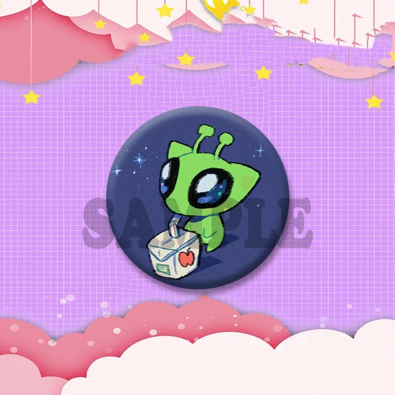 Lustige grüne Alien-Katze, Münzabzeichen, kreatives niedliches Cartoon-Tier, runde Brosche, Rucksack, Anstecknadeln, Zubehör, Spielzeug, Geschenk für Freunde – Detail 16