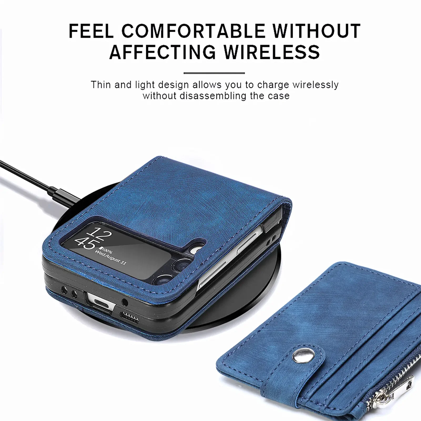 Versatile Retro Leather Zipper Wallet Folding Phone Case with Card Holder