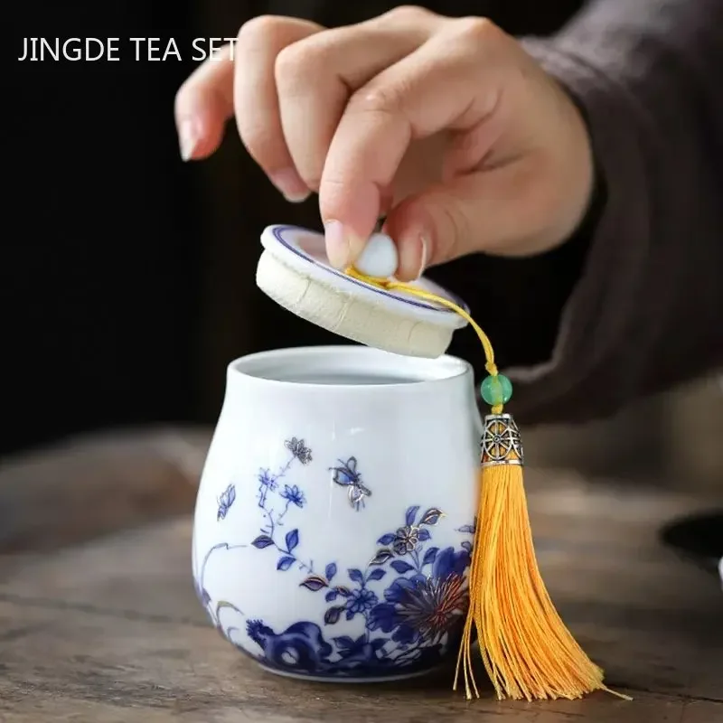 Enamel Color Ceramic Tea Jar Chinese Tea Container Portable Coffee Moisture-proof Tank Kitchen Storage Can Teaware Accessories