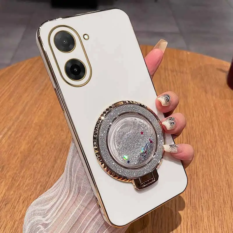 Circular Support Plating Phone Case with 5-Ring Design