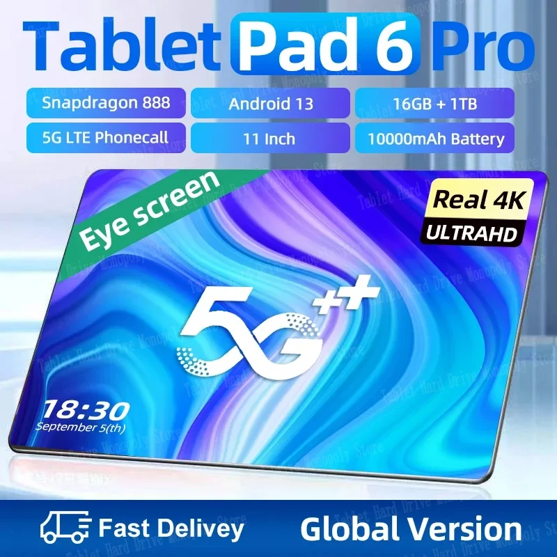 

2024 Global Version Original Tablets PC Pad 6 Pro Snapdragon 888 10000mAh Android 13 11 inch 16GB+1024GB 5G HD 4K Screen WIFI MI