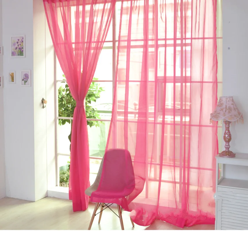 100x200cm 부엌 거실 용 Tulle 커튼 Windows 커튼에 솔리드 쉬어 커튼 Tulle Window Screen Pole Type