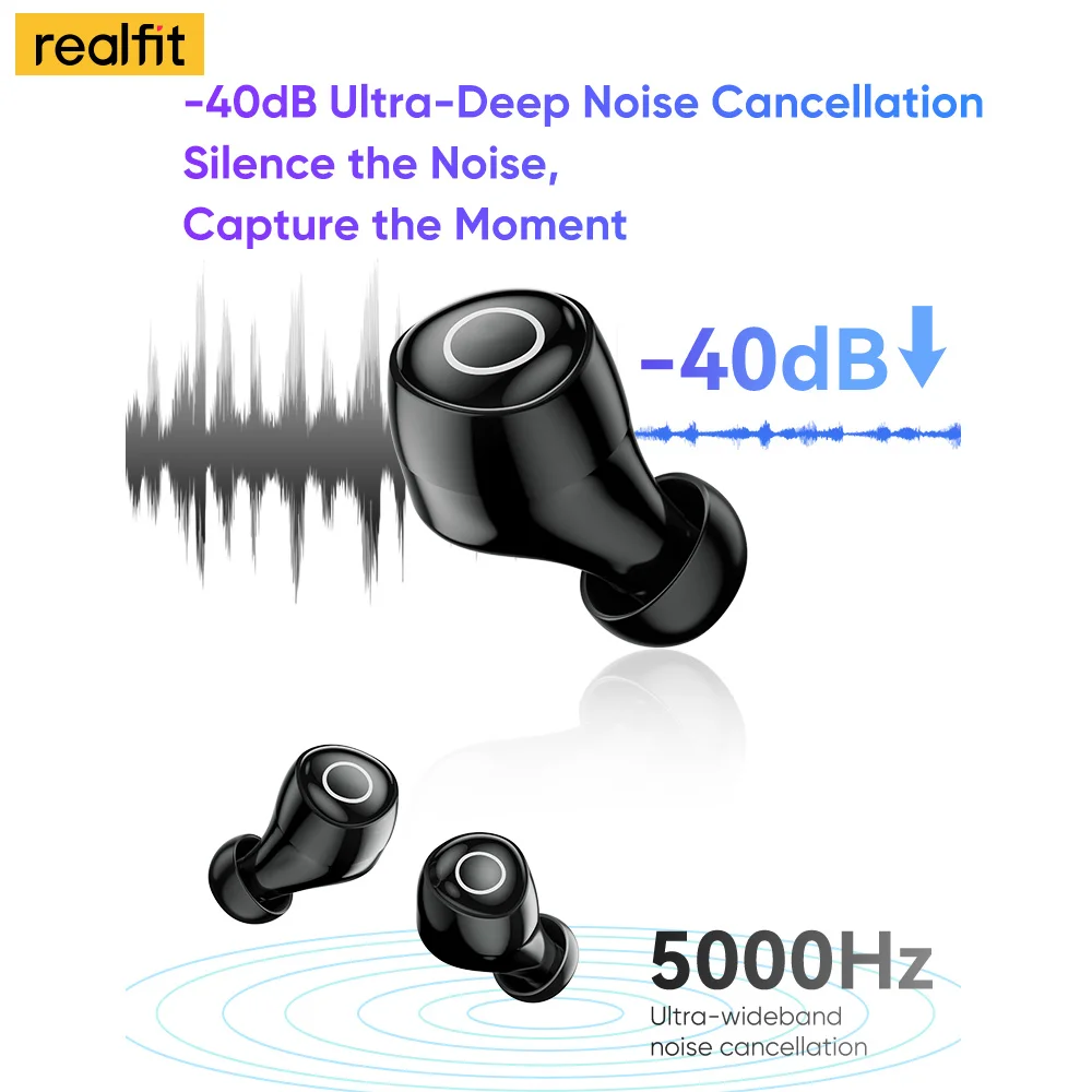 Realfit F4 Mini ANC Bluetooth Earphones 40dB Active Noice Cancellation HIFI Heavy Bass Wireless Earbuds for realme xiaomi bluetooth earbuds