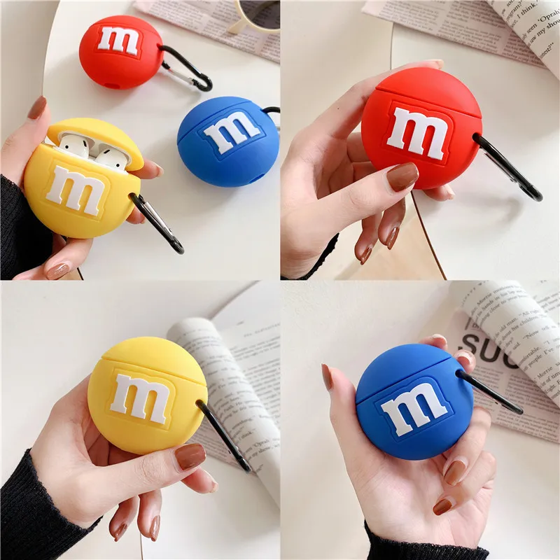 

Cute 3D Cartoon MM Chocolate Bean Case For Airpods Pro Case,Soft Silicone Protective Earphone Cover For Airpods 1/2 Case