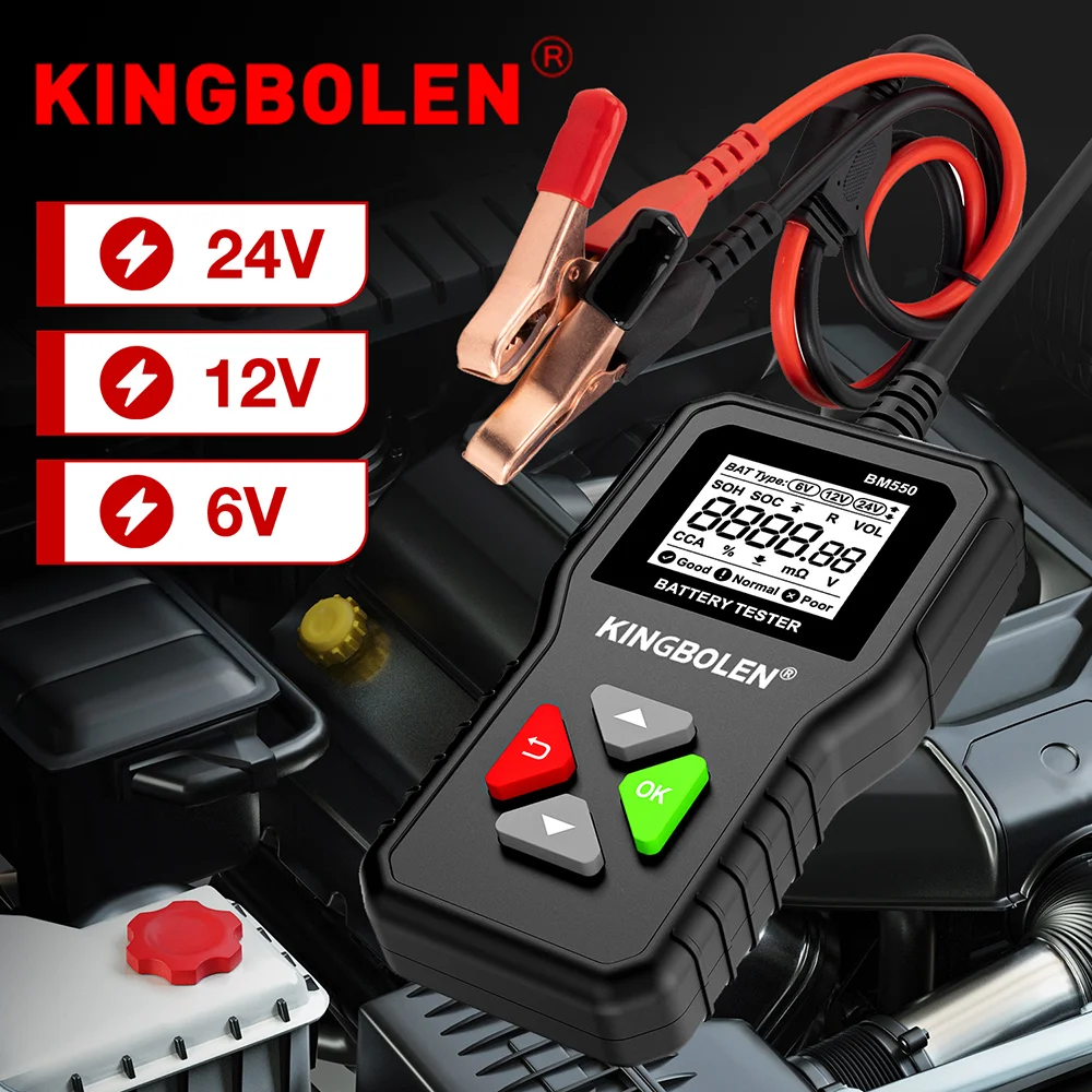 Probador de batería de coche KINGBOLEN BM550, 6V, 12V, 24V, 100 2000 CCA, 2Ah sistema detección de batería, de batería automático, herramienta de batería de coche PK KW208|Probador de