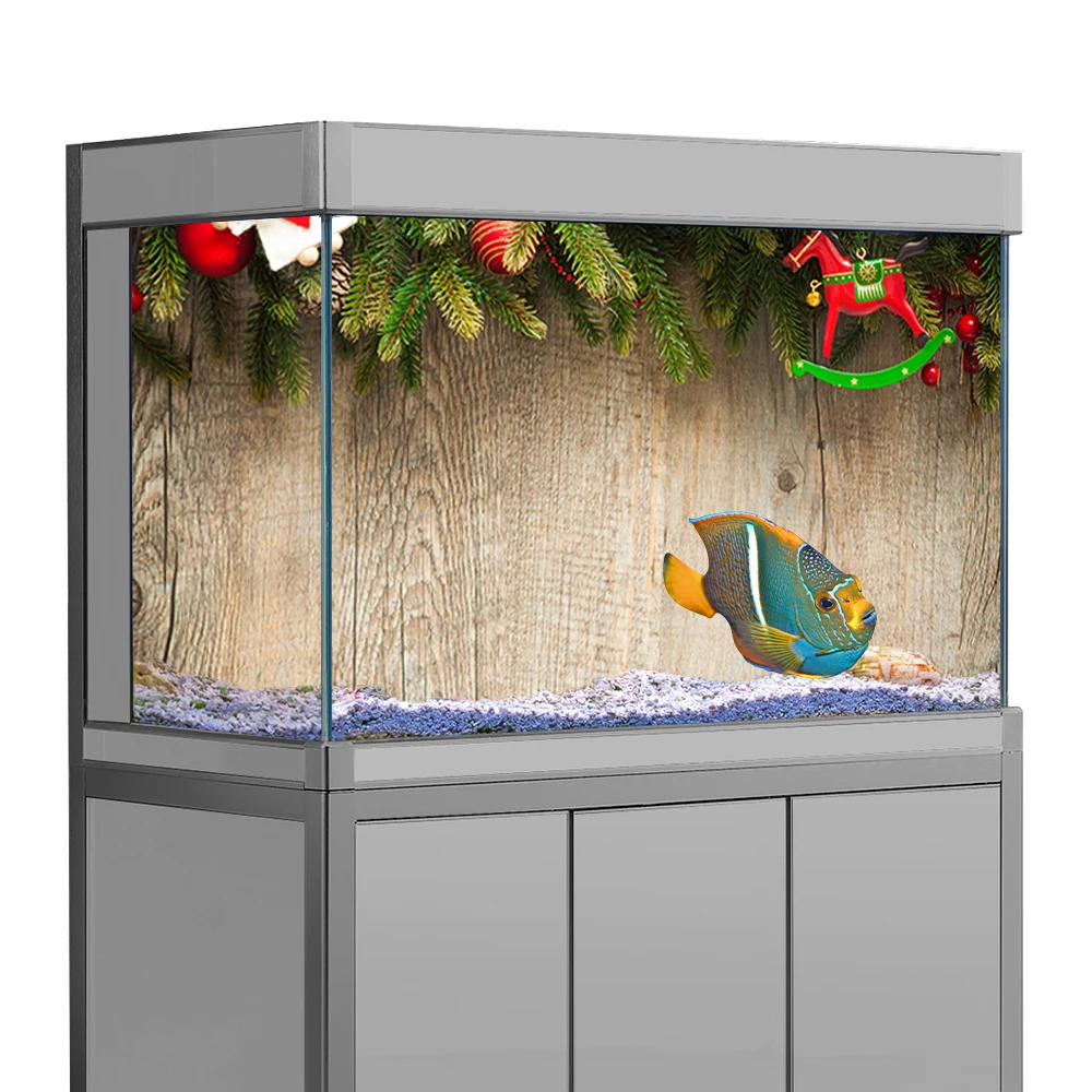 Fish Tank Background Sticker, Christmas Board New Year HD Printing Wallpaper Aquarium Backdrop Decorations PVC