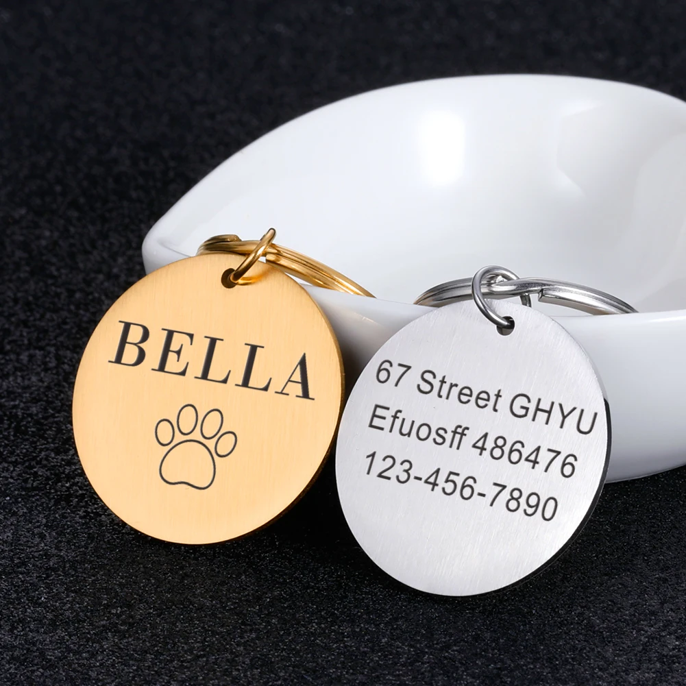 CustomizedDogTagKeychainPersonalizedPetNameIDKeyringsCatPuppy