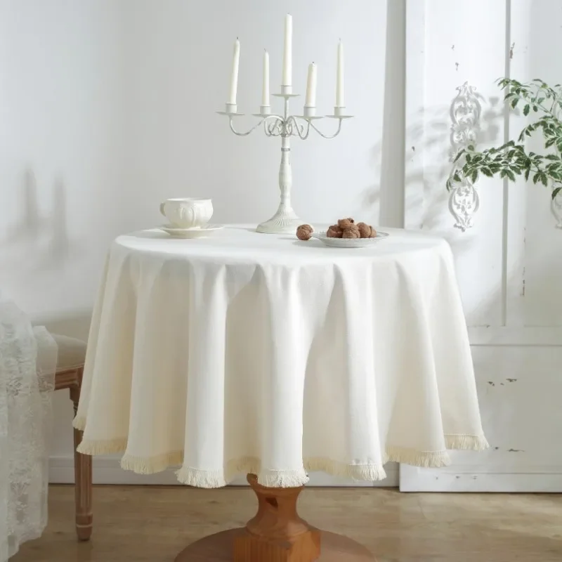 

America Cotton Linen Round Tablecloth Solid Beige Thickened Dining Table Cloth for Table Tea Round Map Table Cover