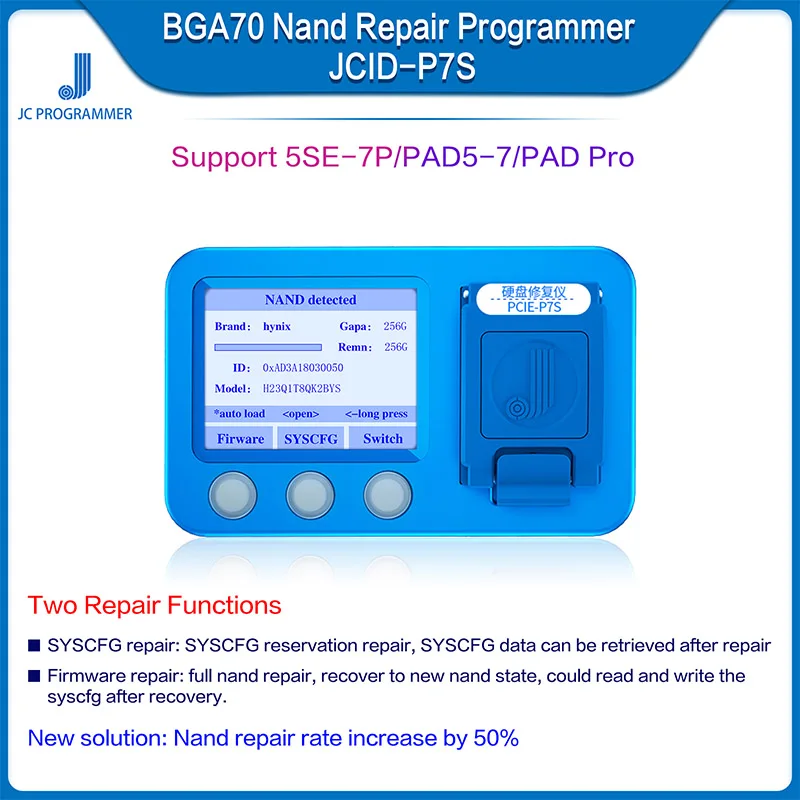 

JC P7S BGA70 One Button Nand Repair Programmer for IP 5SE- 7P Pad 5-7 Hard Disk Read and Write Instrument