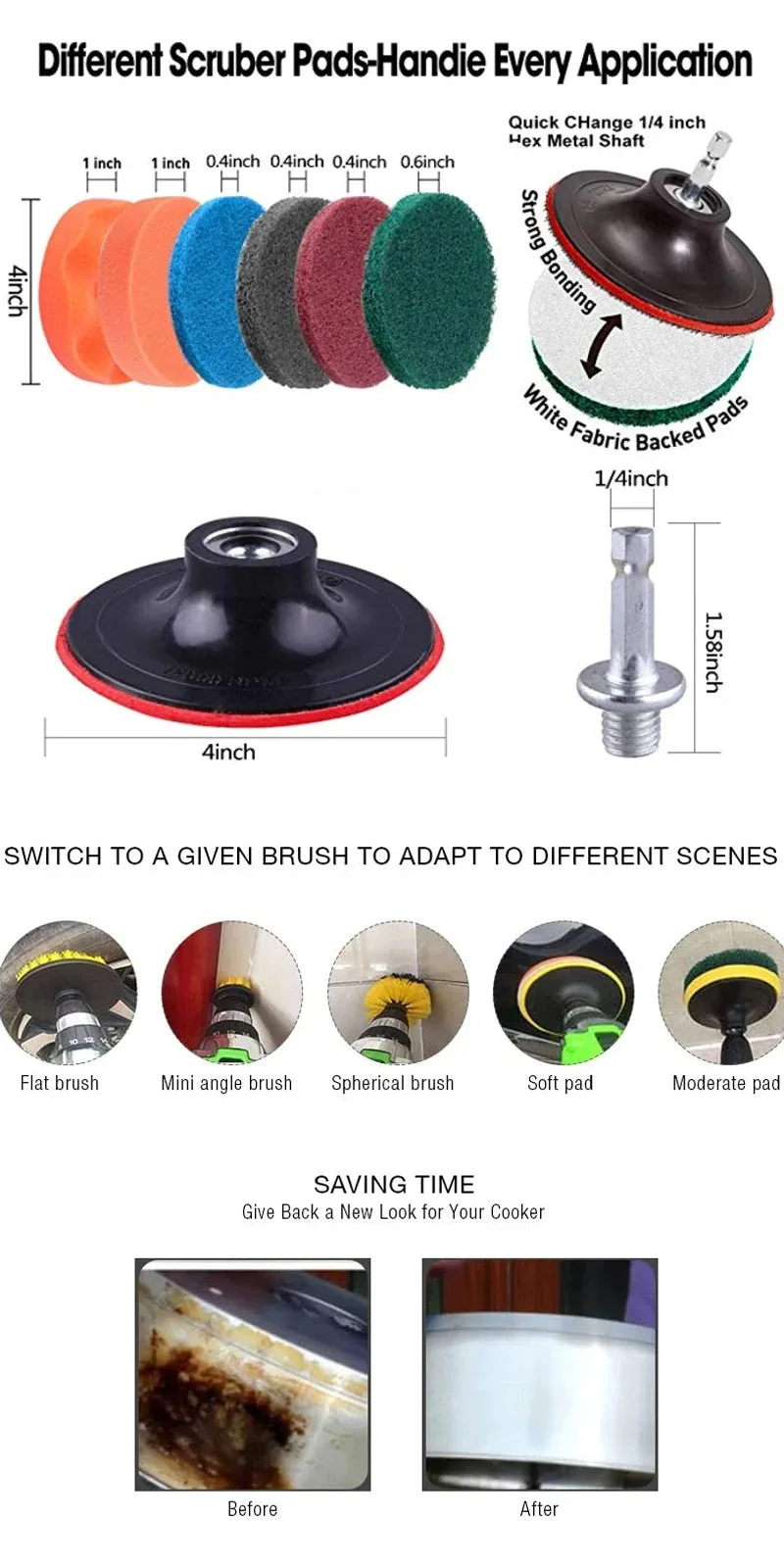 Juego de cepillos de limpieza multiusos para carro, herramienta de fijación de taladro eléctrico, cepillo de depurador eléctrico, pulidor de coche, Kit de cepillos para Detalles » Juego de cepillos de limpieza multiusos para carro