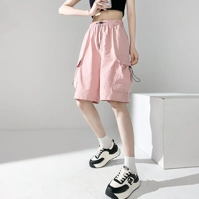 Cargo Shorts Women Safari Style Loose Ulzzang Summer Leisure Boyfriend Chic Vintage Streetwear Knee-length Couple Students Daily