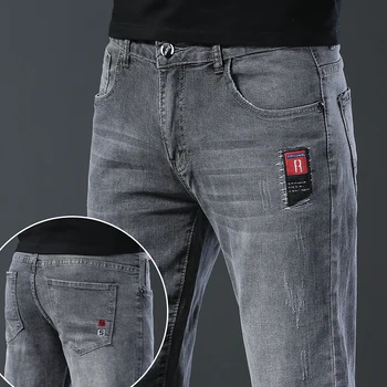 2024 Men's Fashion and Casual New Four Seasons Lightweight Long Pants Men's denim pants Straight leg pants Elastic jeans 1
